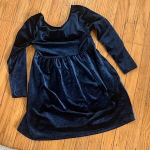 Old Navy Girls' Dark Navy Velvet Long-Sleeve Dress- size 6-7